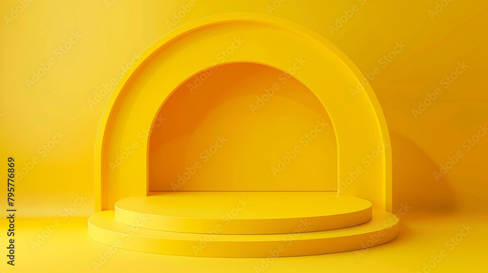 Poster stylish 3d rendered yellow podium for product display against a monochrome backdrop