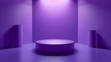 Fototapeta premium Sleek purple round pedestal for showcasing products in a modern, minimalist setting