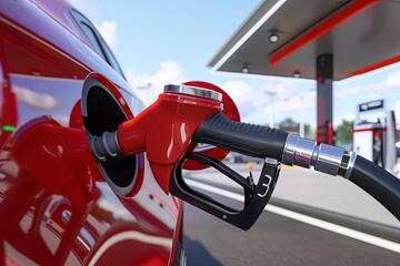 Gas station. refueling gun. A man fuels a car. Filling hose in hand. tank neck