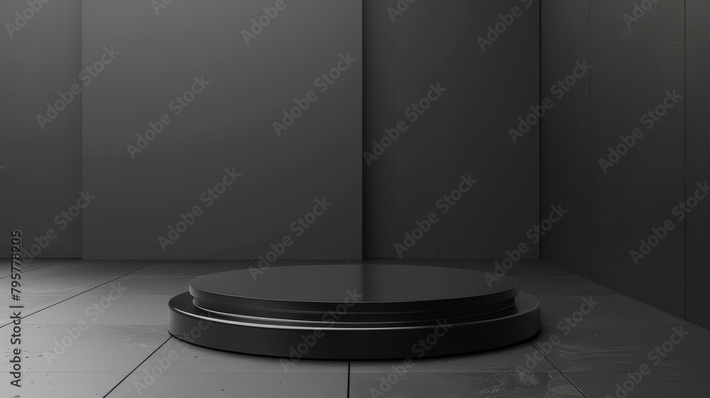 Poster sleek dark podium for showcasing products in a minimalist setting