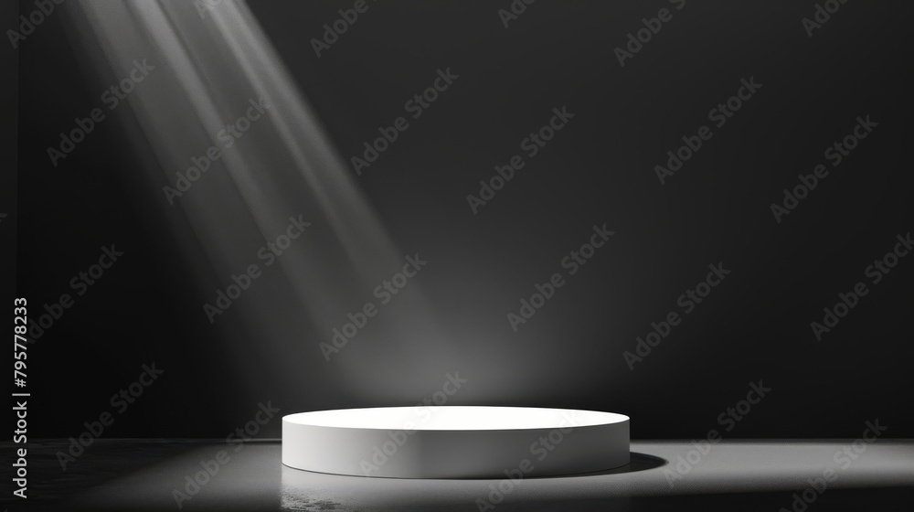 Poster elegant product presentation podium with dramatic lighting in a dark setting