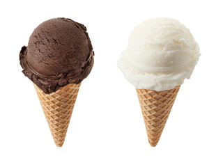 chocolate and vanilla ice cream with cone isolated on white