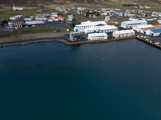 Aerial view of town of Dalvik in north Iceland