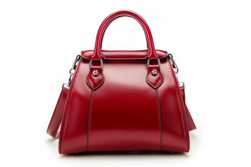 elegant red leather womans handbag isolated on white fashion accessory photography