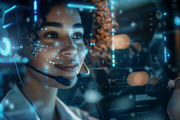 female call centre agent futuristic technology