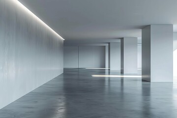 empty modern gray office hall with blank wall minimalist interior architecture 3d rendering 2