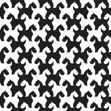 Abstract black and white terrier dog design pattern on repeat pattern