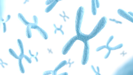 Chromosome on white background. Blue color. 3d illustration.