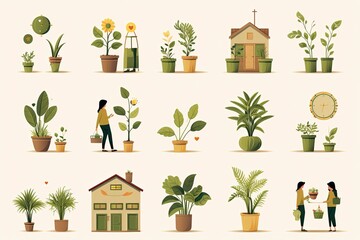 Hand-Drawn Plants and People Illustrations
