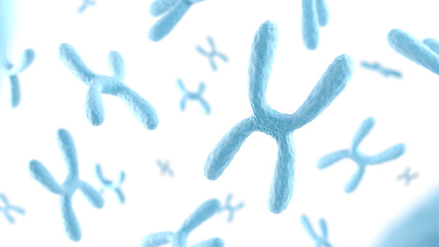 Chromosome on white background. Blue color. 3d illustration.