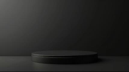 Elegant 3d render of a black podium for product showcasing in a dark setting
