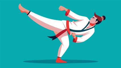 A low sweeping heel kick demonstrates the power and versatility of Taekwondo combining strength and technique in one fluid motion.