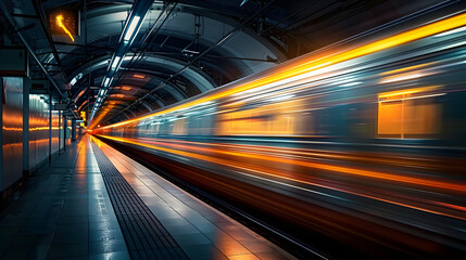 Fototapeta na wymiar Dynamic Train Passages Capturing the Blurred Motion of Station Platforms