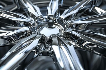 futuristic metal wheel with glossy spokes 3d automotive rim design render silver chrome
