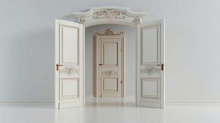 Two white doors that are open