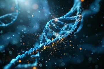 glowing blue dna molecule structure floating in dark space genetic engineering 3d illustration