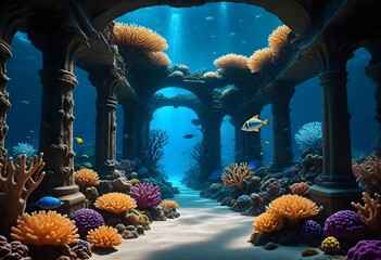 A hyperrealistic 8k underwater coral city with bio (6) - obrazy, fototapety, plakaty