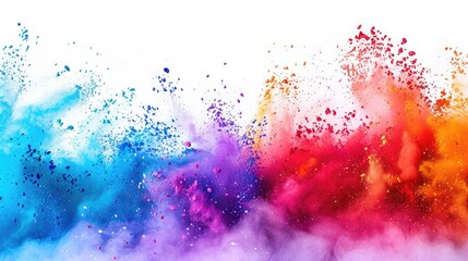 Сolorful rainbow holi paint color powder explosion isolated on white, panorama background with free place for text