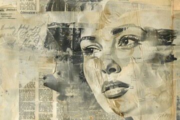 People faces diverse ephemera border newspaper painting drawing.