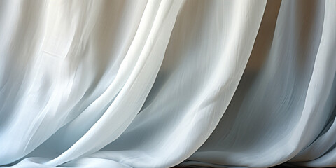 white curtain with flowing, elegant texture, large folds of draped fabric, textile background