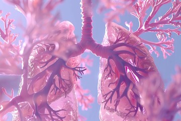 human respiratory system anatomy with lungs and bronchial tree medical education concept 3d illustration - obrazy, fototapety, plakaty