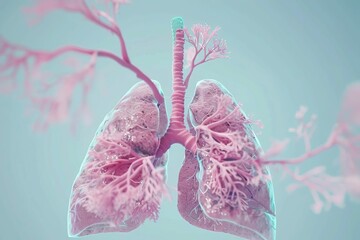 human respiratory system anatomy with lungs and bronchial tree medical education concept 3d illustration - obrazy, fototapety, plakaty