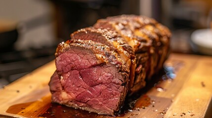 A close-up perfectly cooked dry-aged beef and ready to serve - obrazy, fototapety, plakaty