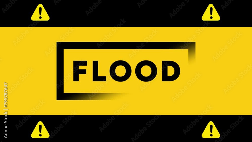 Poster warning flood animation text with yellow and black line background