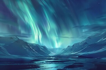 majestic aurora borealis over icelandic landscape generative ai illustration - obrazy, fototapety, plakaty