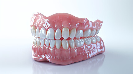 fake teeth, teeth prosthesis, 3D printed or porcelain, on white background, dentist's stuff