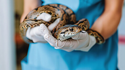 Examination of a snake at the veterinary specialist - reptile doctor