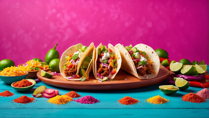 Tacos background with copy space, mexican food banner, tacos advertise banner