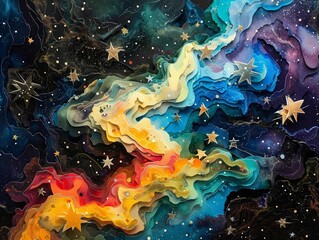 Fototapeta premium A beautiful painting of a nebula, full of vibrant colors and intricate details
