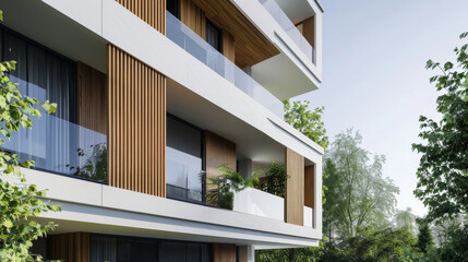 Fototapeta premium Architectural detail of a contemporary apartment complex with balconies