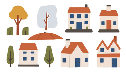 Modern Minimalist Flat Vector Design. House and Tree Icon Layout.