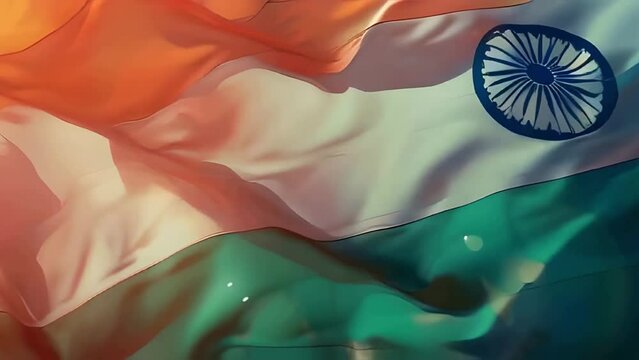 Vibrant Indian flag waving proudly in a dynamic, loop video, 4k