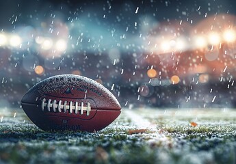 a football on a field in the snow