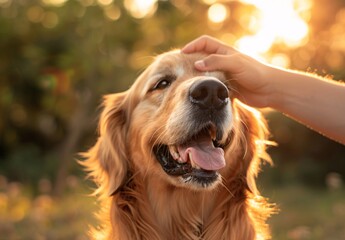 a hand touching a dog's face