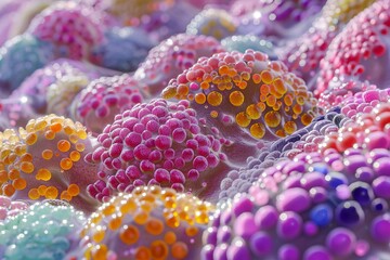 microscopic view of adipose tissue with colorful fat cells 3d illustration - obrazy, fototapety, plakaty