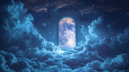 door to other worlds and thoughts symbolic in clouds in the night