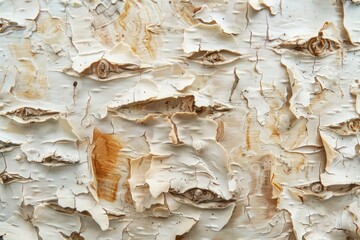 Close-up of a birch tree bark texture with peeling layers and a range of earthy tones