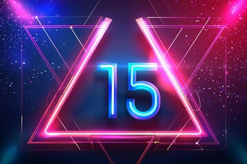 neon number 15 inside retro style triangle border vivid birthday party poster design