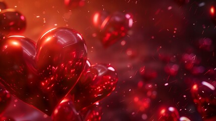 Valentine's day background with red hearts. 3D rendering