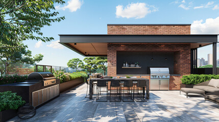 Urban Oasis: Contemporary Rooftop Terrace with Barbecue Grill and Dining Area