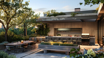 Urban Oasis: Contemporary Rooftop Terrace with Barbecue Grill and Dining Area