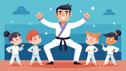 A martial arts instructor leads a class with a mix of intense drills and lighthearted games encouraging students to push themselves while also