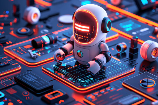 Illustration of robot artificial intelligence with digital background