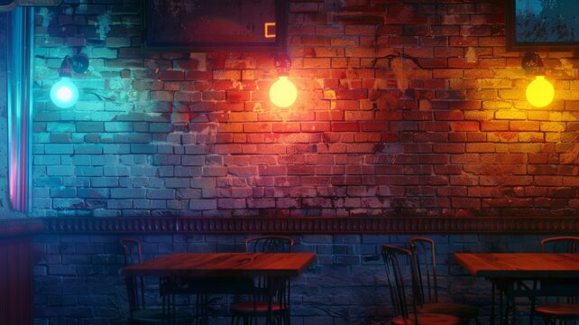 the retro charm of an old brick wall bathed in the soft glow of neon light, the vintage aesthetic and urban grit captured in stunning HD detail, evoking a sense of nostalgia and urban romance
