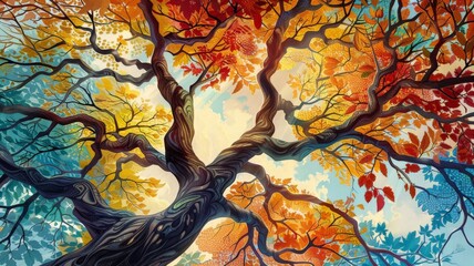 Immerse yourself in the splendor of nature with this elegant image of a colorful tree, its branches gracefully adorned with vibrant leaves