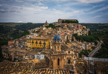 Fototapeta premium Detail of tightly packed homes in Ragusa Ibla, Sicily, Italy. June 2023